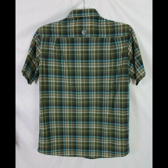 Kuhl Shirt Men’s Medium Check Short Sleeve Green Blue Lightweight Plaid Hiking - Picture 3 of 9